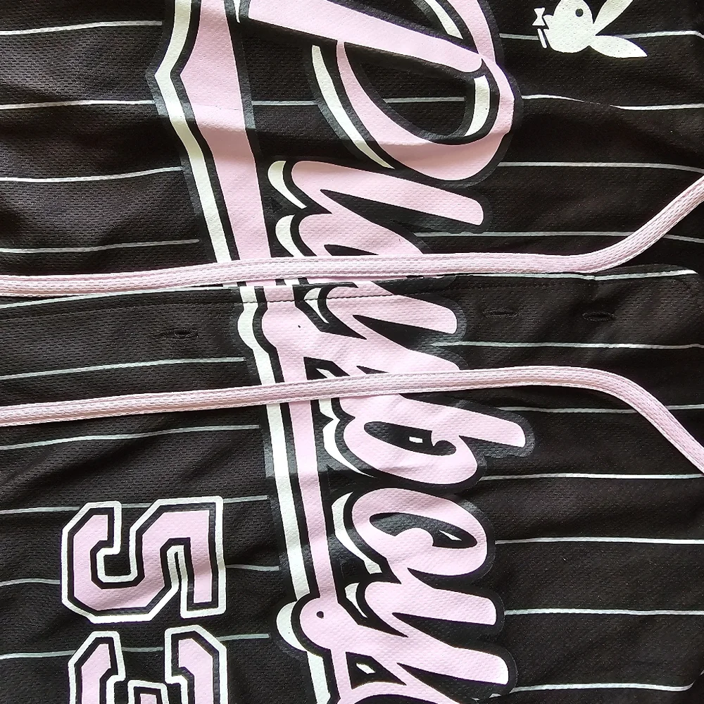 PLAYBOY Black and Pink Pinstripe Baseball Jersey - Picture 5 of 7